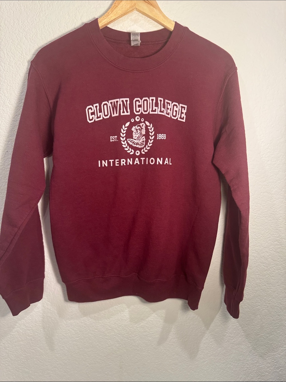 Gildan Clown College International Maroon Crewneck Sweatshirt Small EUC